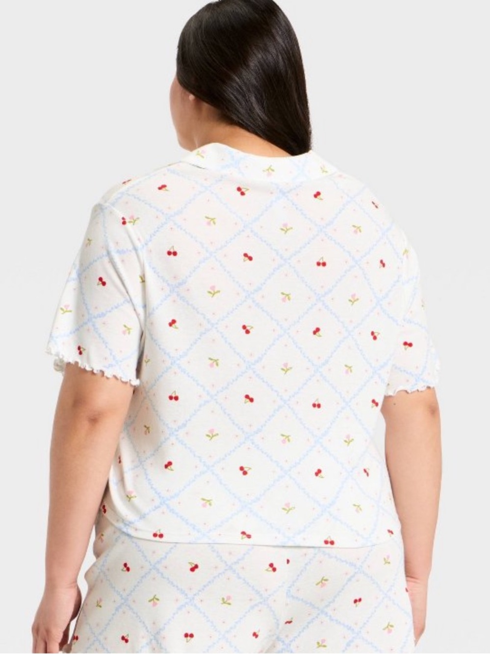 WILD FABLE White Pajama Top with Blue Argyle and Tiny Red Floral Print - Picture 5 of 5